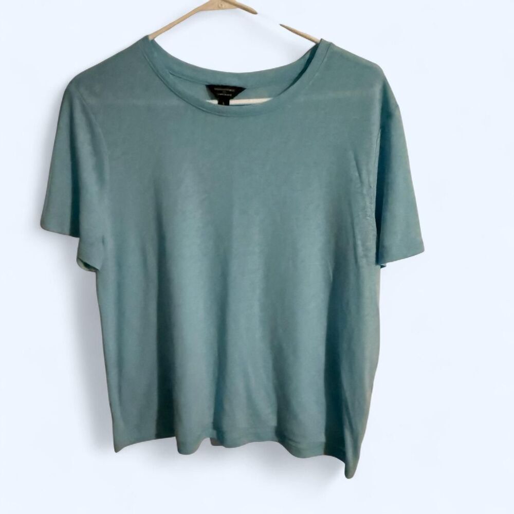 BANANA REPUBLIC T-shirt Women L Blue Linen Blend Crewneck Minimalist